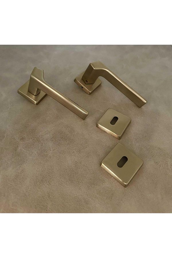 KOLDOOR-Zey Special Design Matte Gold Square Badge Room Door Handle 1 Set 1
