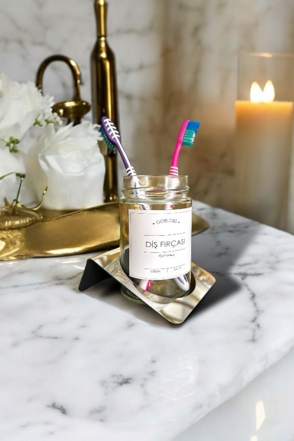 GO BLOBS-White Label Toothbrush Holder with Stainless Steel and Silver Detail 1