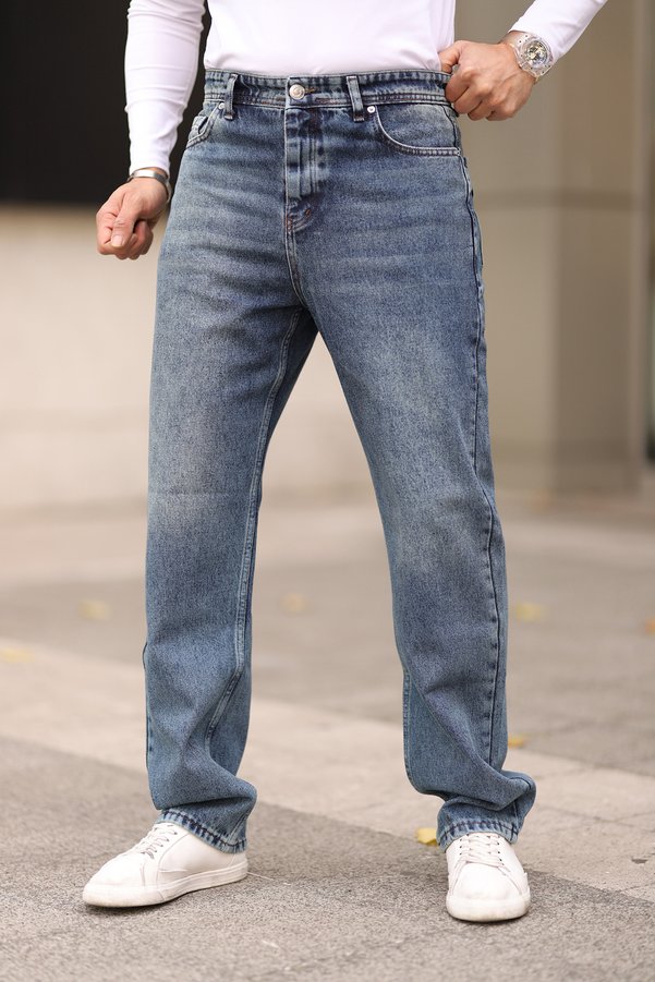 Trendyol Collection Mid Blue 100% Cotton Baggy Fit Jeans Denim Pants Tmnaw24Je00027
