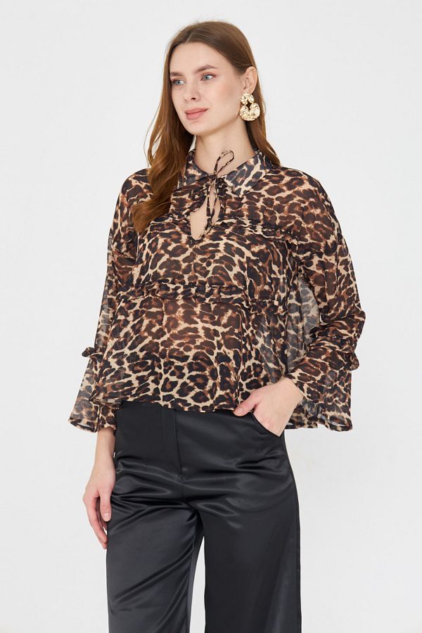 Trendyol Collection-Multicolored Leopard Patterned Chiffon Blouse Tpraw25Bz00046 1