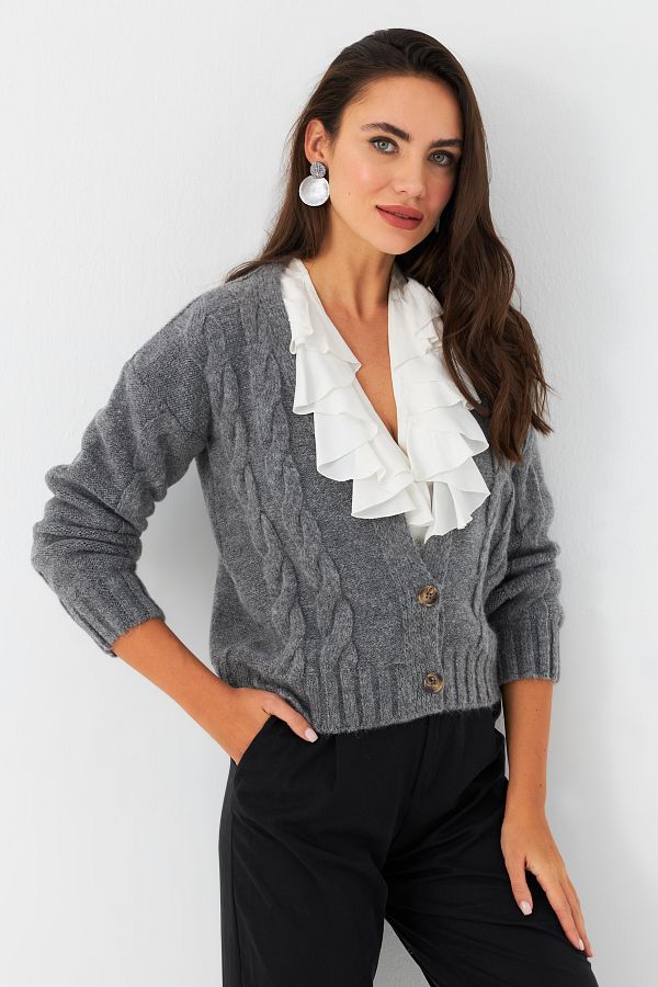 Cool & Sexy-Anthrazitfarbene geflochtene Strickjacke für Damen YV295 1