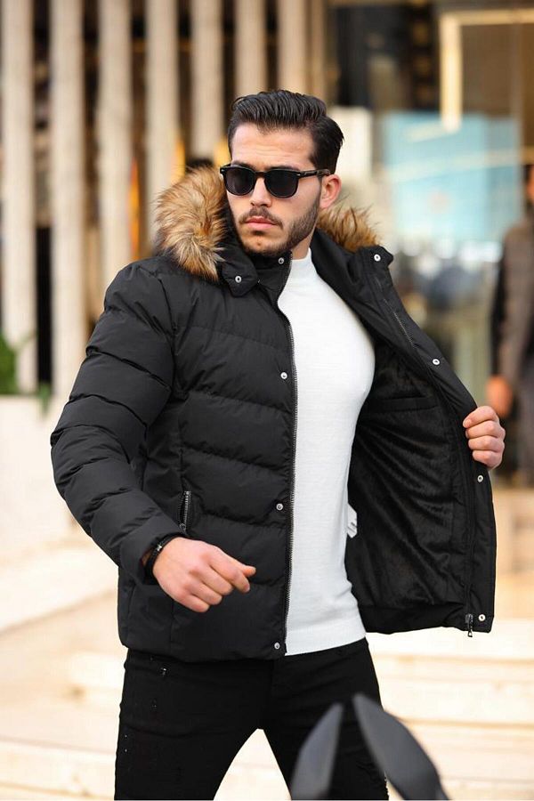 Mero Life Men s Black Hooded Water and Windproof Puffer Jacket Trendyol