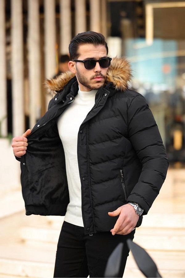 Mero Life Men s Black Hooded Water and Windproof Puffer Jacket Trendyol