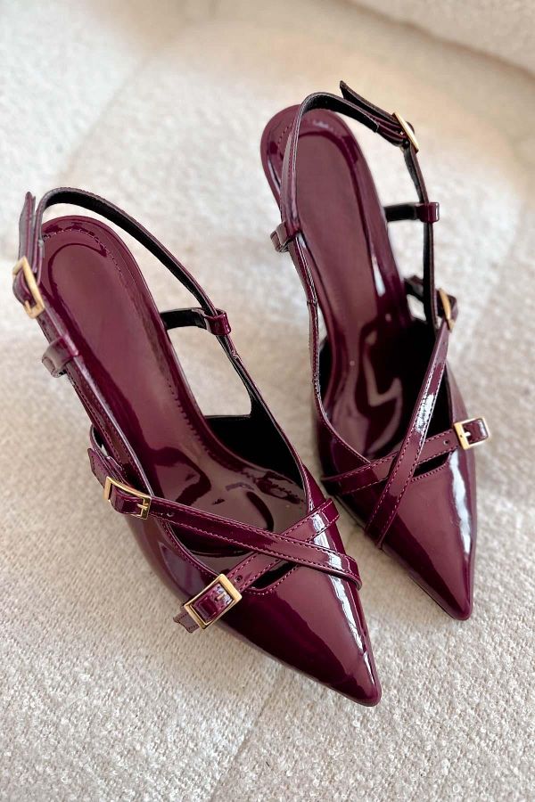 DUXAL SHOES Burgundy Patent Leather Women s Heels with Two Straps