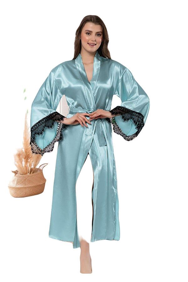 FAAL-Kimono rochie lungă din dantelă din satin 5901 1
