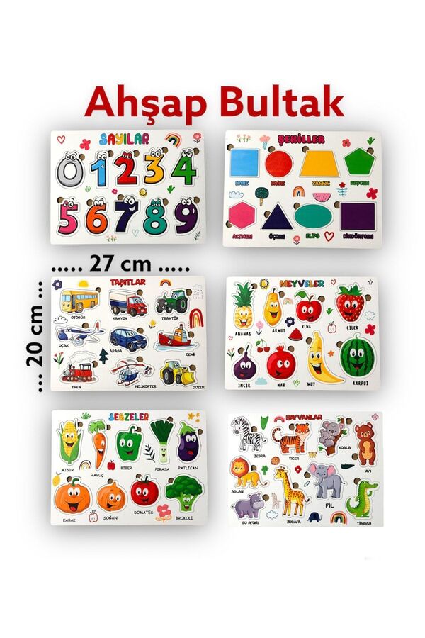Kiri Ahşap Eğitici Öğretici Yapboz Bultak 6 Farklı Ürün Seti