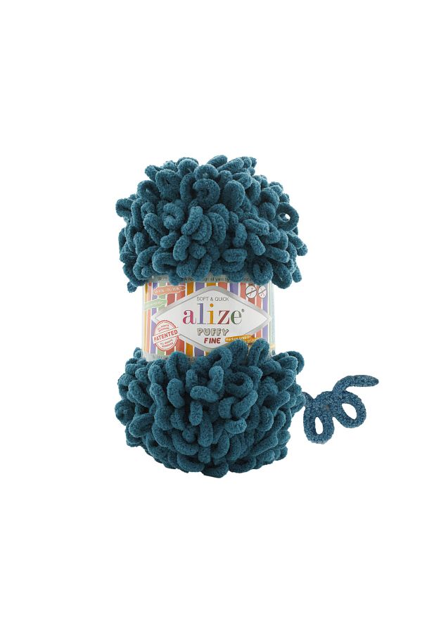 Alize-TUHAFİYEMM 646 Tricotat manual - pachet de 5, albastru petrol, 14,5 mt 100 gr Small Loop Puffy Fine 1