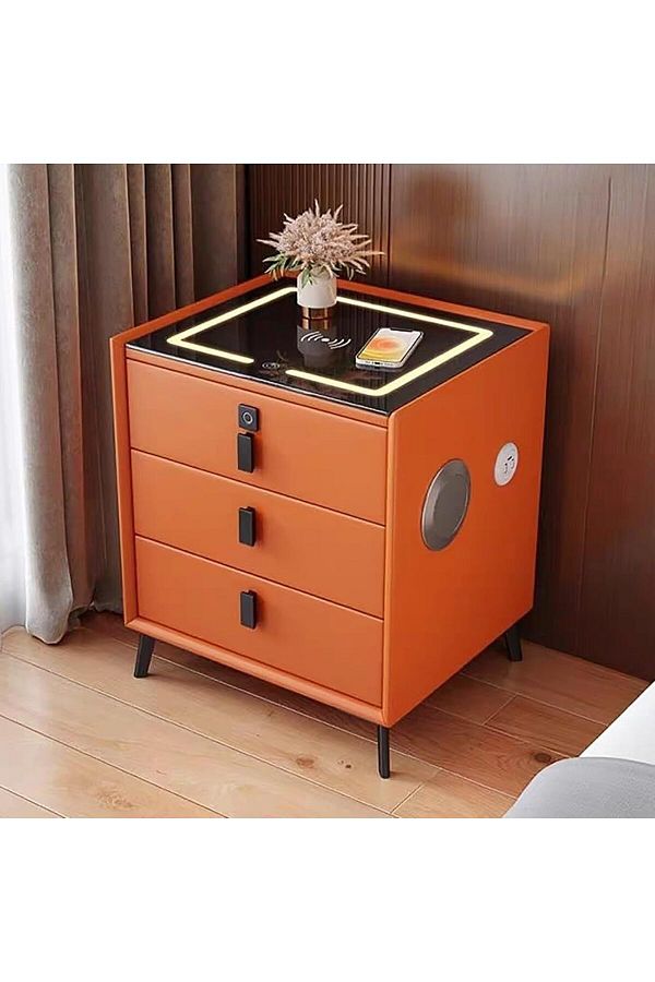 DubaiGallery-Smart Bedside Table with Wireless Charging Station, Speaker Fingerprint Lock, & Drawer Modern Table 1