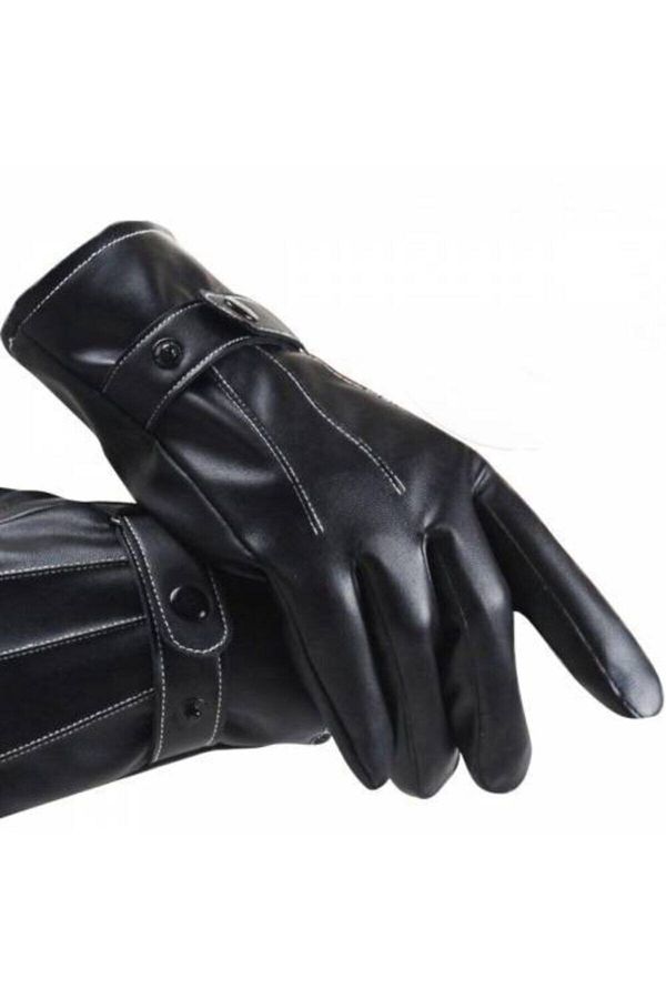Mgs-Men's Black Faux Leather Gloves 1