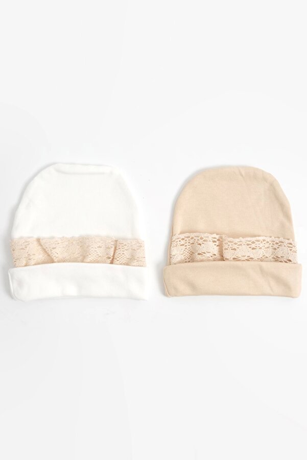 LOGO AKSESUAR Kız Bebek Dantel Detaylı 2'li Pamuklu Bere