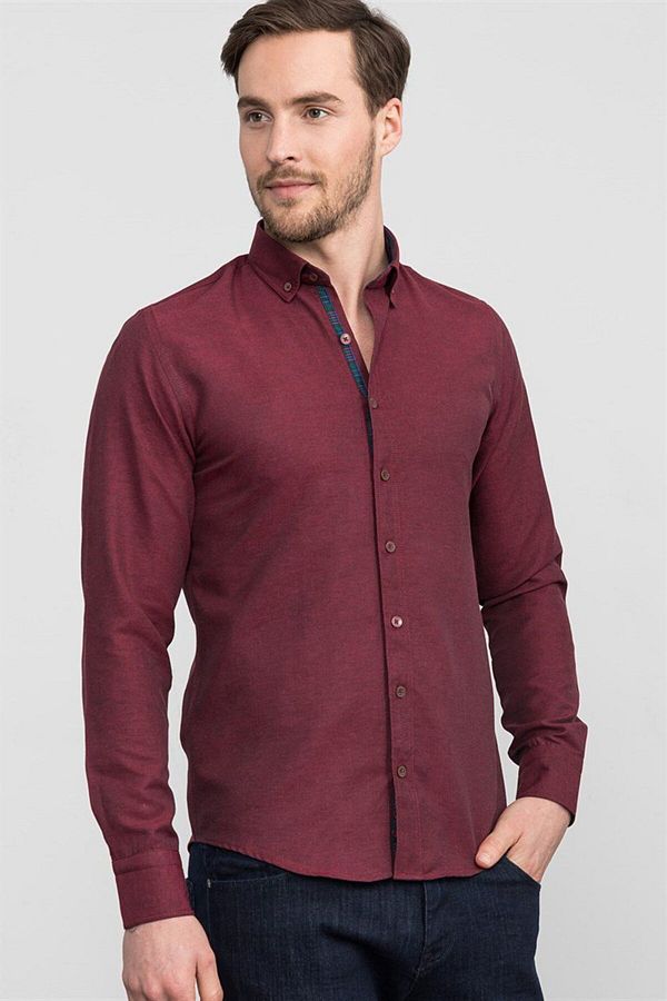 Tudors-Slim Fit Slim Fit Μακρυμάνικο πουκάμισο Poplin γιακά Ανδρικό Αθλητικό πουκάμισο Oxford 1