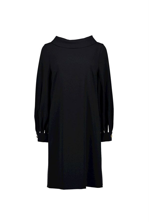 Escada-V-Neck Cuff Sleeve Mid-Length Black Dress 1