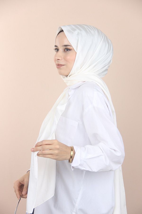 Sima-Loryan Ecru Scarf - Jacquard Tree Shell Patterned Shawl 1