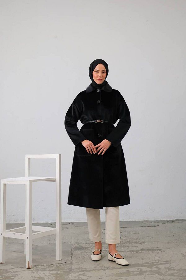 FMN Moda-Oversize Stamp Coat - Hijab Compatible, Unlined, Thick Equivalent and Buttoned 1