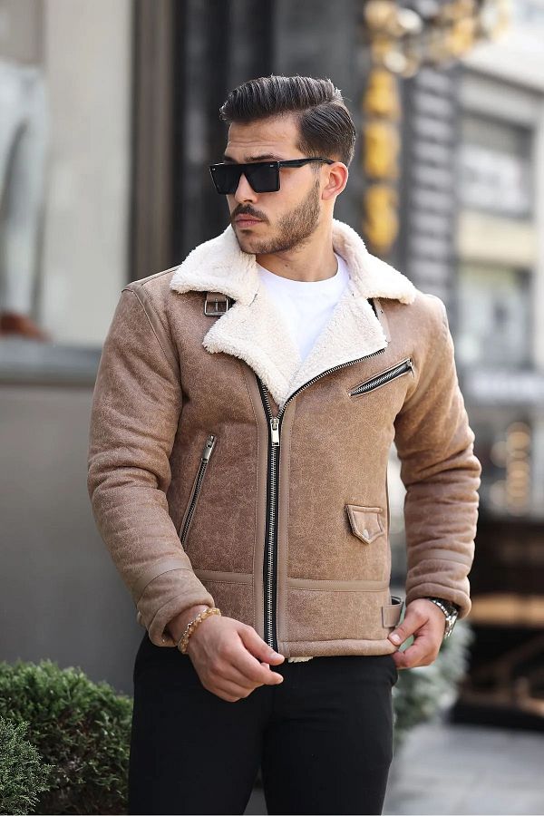 Oliggopol-Ανδρικό παλτό Cream Napa Leather Cross Model 1
