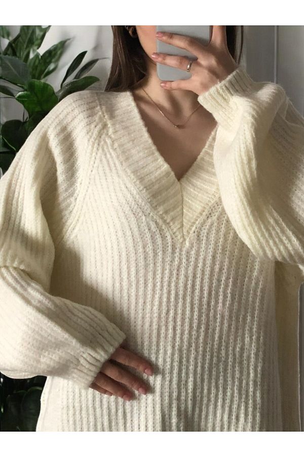 Flow-Mi̇sseale Front and Back V-Neck Detailed Sweater 1