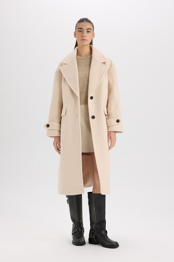 DeFacto-Regular Fit Long Stamp Coat Epaulettes Jacket with Lapel Pockets Button D4016Ax24Wn 1