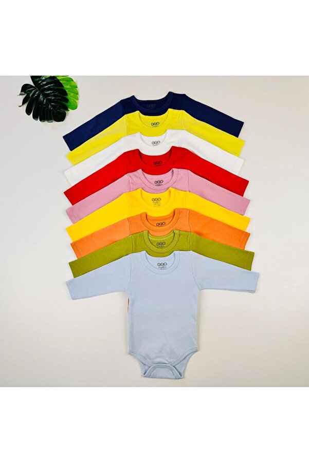 EFU BABY 9'lu Ekonomik %100 Pamuklu Penye Uzun Kol Unisex Bebek Body Zıbın