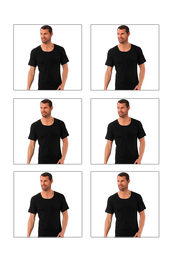 ÖZKAN underwear-Özkan 0115 6-Pack Men's 100% Cotton Rib Fabric Stretchy Comfortable Wide Collar Short Sleeve Undershirt Undershirt 1