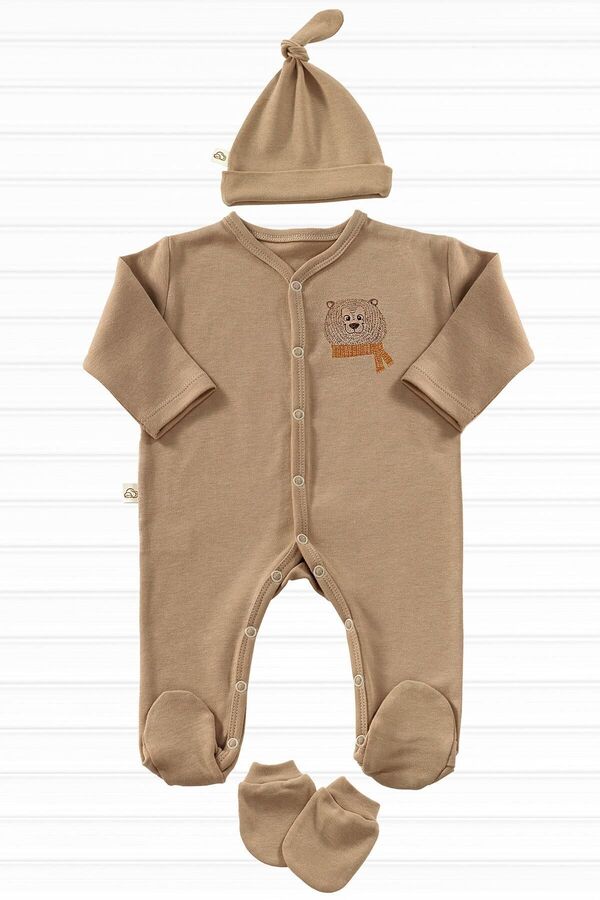 tinylamb Cool Bear Unisex 3 Parça Hastane Çıkışı Takımı Organik Pamuk Yenidoğan Mini Set