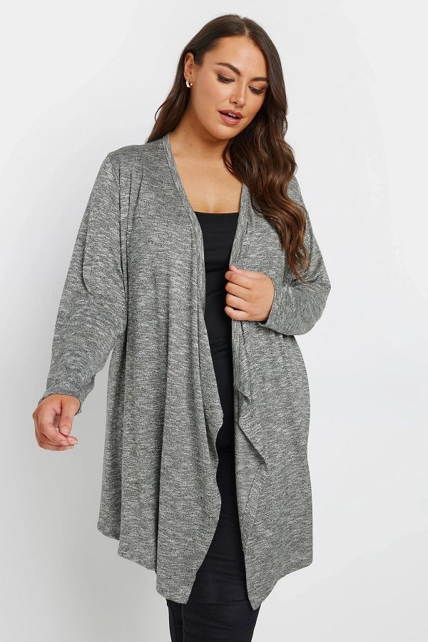 Stil Diva-Plus Size Non-Closing Front Long Sleeve Asymmetrical Cut Thin Cardigan 303637 1