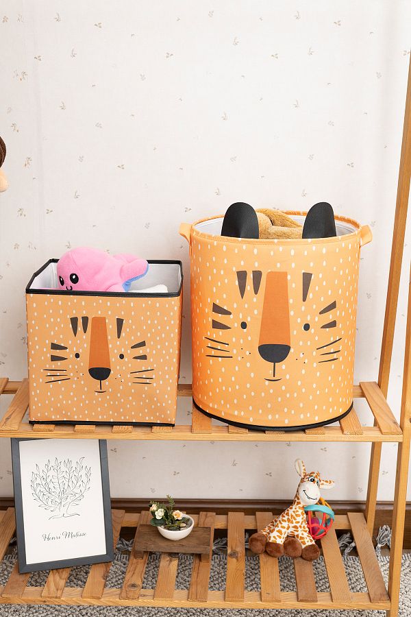 PRENDİ HOME-Tiger Patterned Mesh-Free Toy Basket and Organizer Box Set Without Lid 1