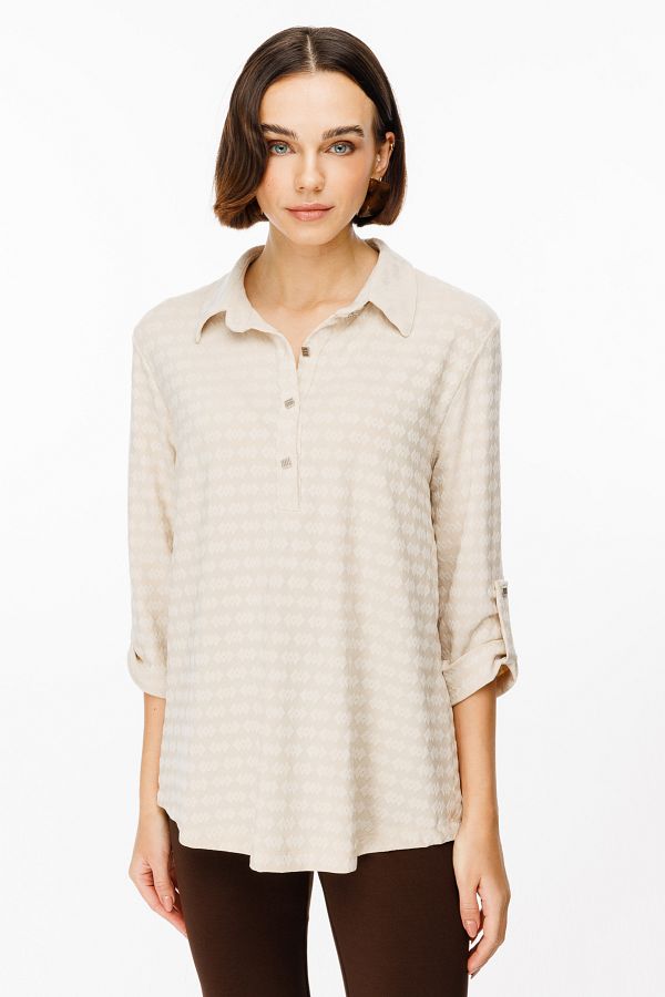 ON-Buttoned Front Self Patterned Blouse 1