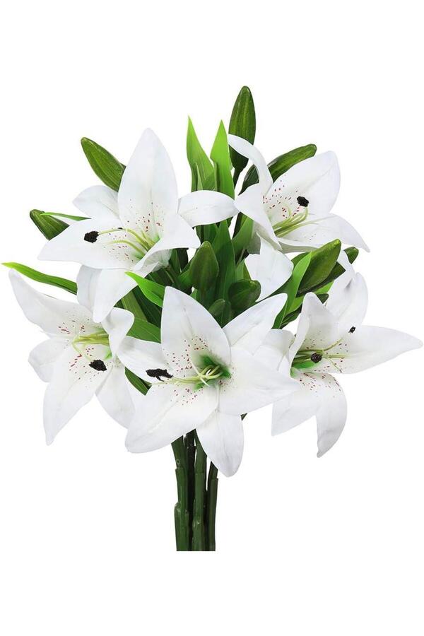 Nettenevime-Τεχνητό λουλούδι Wet Lily White Color 7 Λουλούδια Πραγματική υφή Ένα Ποιότητα 1