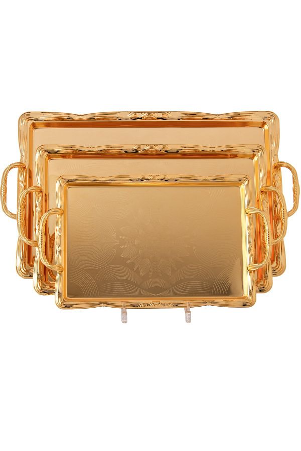 Dania-A set of heavy metal trays in three different sizes with modern designs and engravings 1