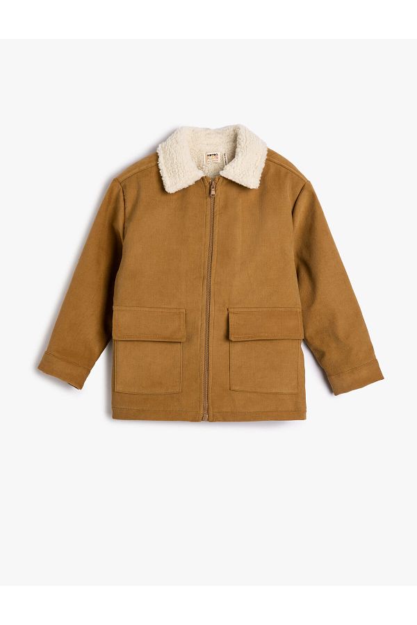 Koton-Biker Jacket with Plush Lined Corduroy with Zippered Lid and Pocket 1