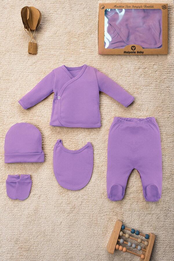 Mai Perla Düz Renk Organik Pamuk Kutulu 5 Parça Hastane Çıkış Seti