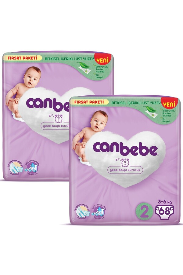 Canbebe Bebek Bezi Fırsat Paketi 2 Beden Mini (3-6 KG) 68 Li X 2 Adet