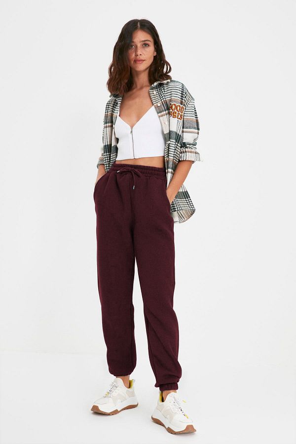 Trendyol Collection-Базови плетени спортни панталони от полар от дебела вътрешна страна в бордо Twoaw22Ea0468 1