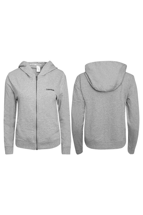 Calvin Klein-Szara damska bluza z kapturem - bluza z zamkiem błyskawicznym i do spania 1