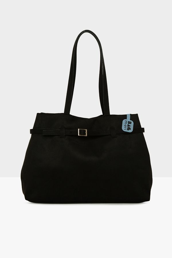Bagmori-Women's Black Suede Large Tote Bag with Side Belt Detail m 000008557 1