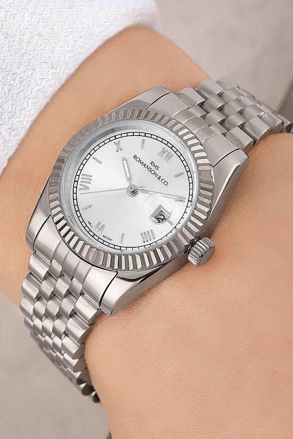 Romanson-Silver Color Steel Band with Calendar Steel Case 5 Atm Waterproof Women's Wristwatch Rms165 1