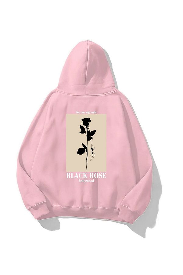 Pink hoodie with black rose clearance