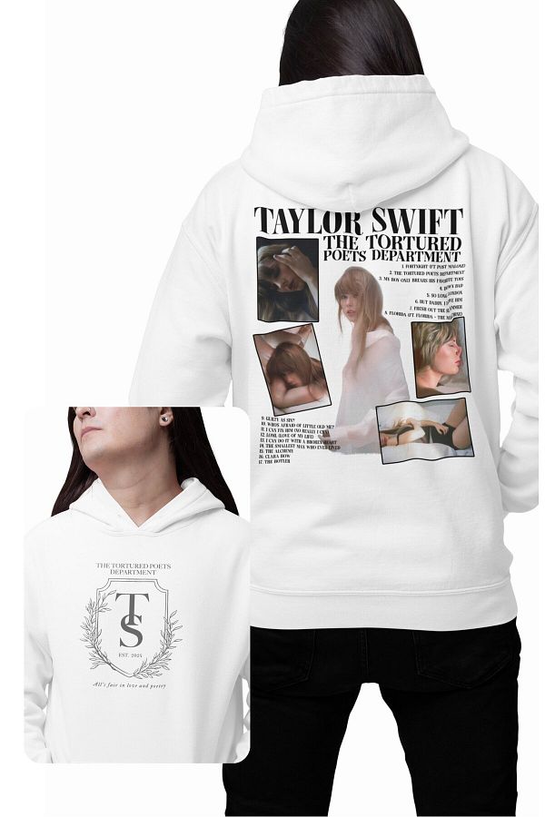 Fuddy Moda-2024 Establishment TTPD - Hanorac supradimensionat cu glugă unisex Taylor Swift imprimat pe spate 1