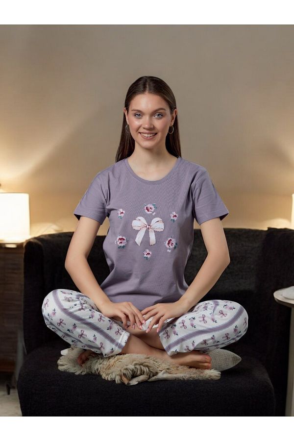 Sude-Women'S, Short Sleeve, Cotton Pajama Set 1