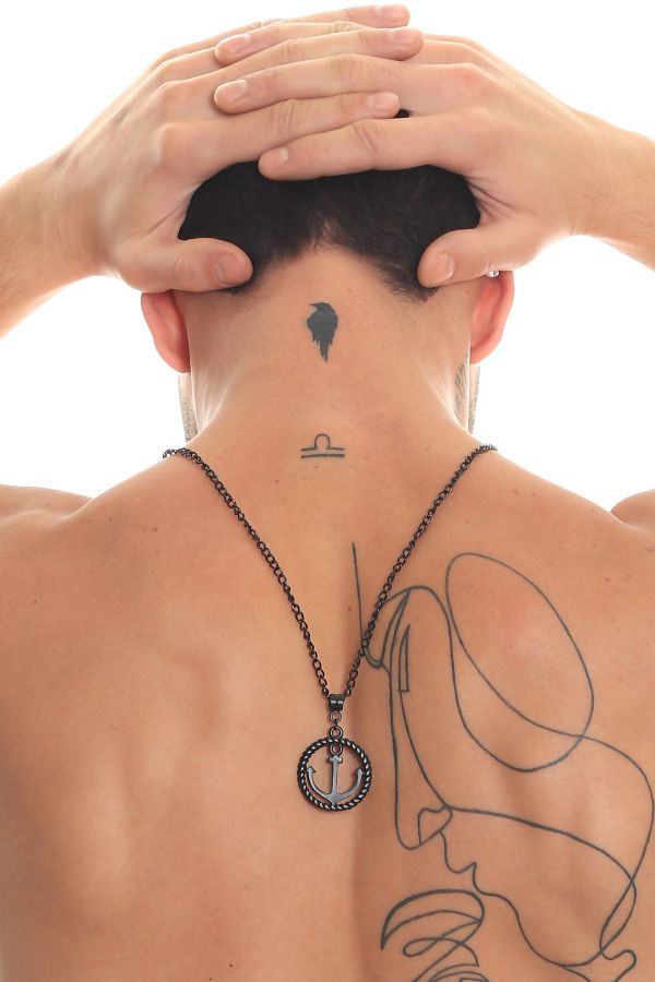 LABALABA-Men's Black Oxide Plated Ship Anchor Symbol Pendant Necklace 1