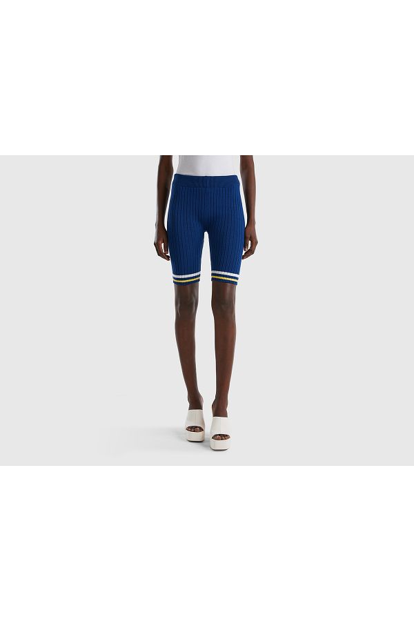 United Colors of Benetton-Damskie granatowe, mieszane, prążkowane, dzianinowe legginsy bermudzkie 1