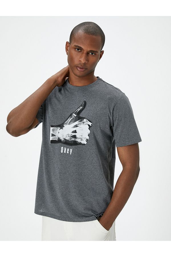 Koton-Crew Neck Short Sleeve Slogan Printed T-Shirt 1