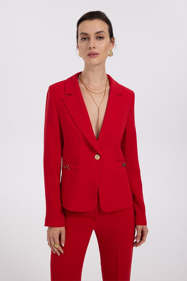 Ekol-Single Button Jacket with Ornamental Line Pocket 1