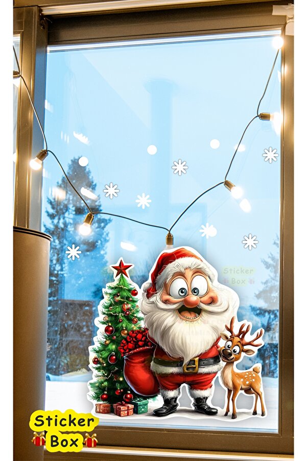 Think And Print Yılbaşı Temalı Duvar Sticker Seti – Çam Ağacı, Noel Baba, Kar Taneleri ve Kardan Adam Dekoru