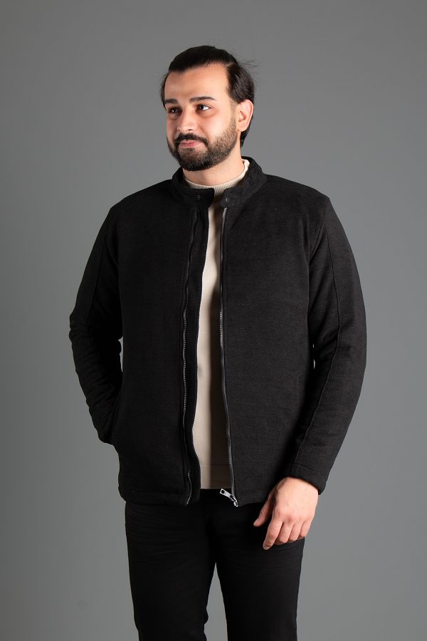 ZEKİ ÖZER-Men's Black Textured Collar Coat 1