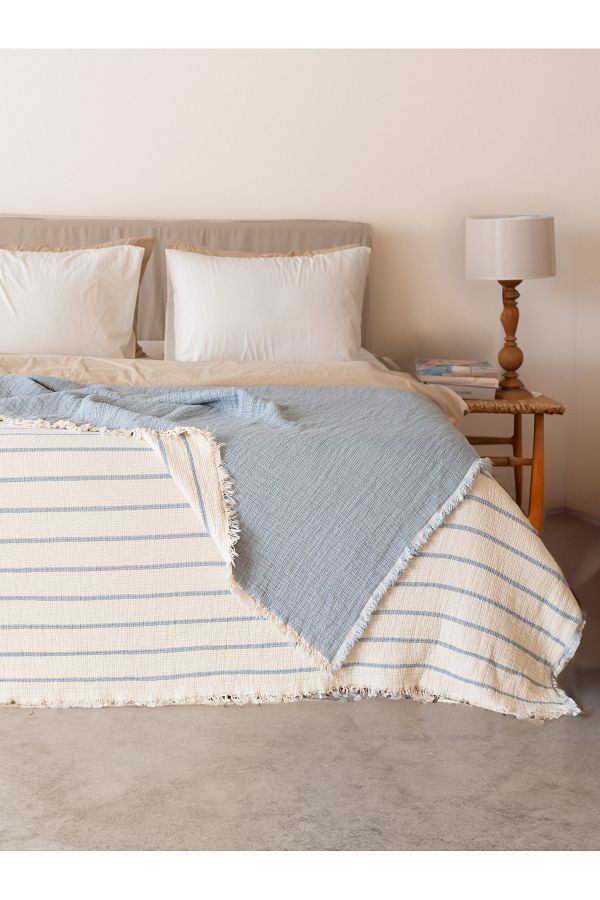 Lux Touch-Alaçatı Baby Blue 100% bumbac muselină cuvertură de pat umplută cu fibre moi, dublă 230x250cm 1