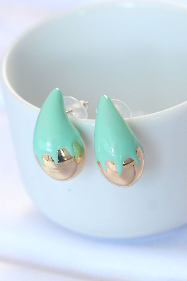 Skygo-Minimal Turquoise Enamel Double Color Drop Earrings - Tj-Bkp8867 1