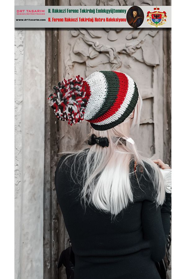 drt tasarım-Hungary Flag Themed - Double Layer Pompom Beret Rakoczi Tekirdağ Hand Knitted 1