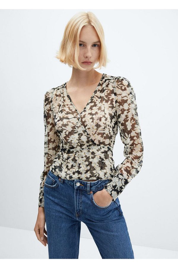 MANGO Woman-Floral printed wrap blouse 1