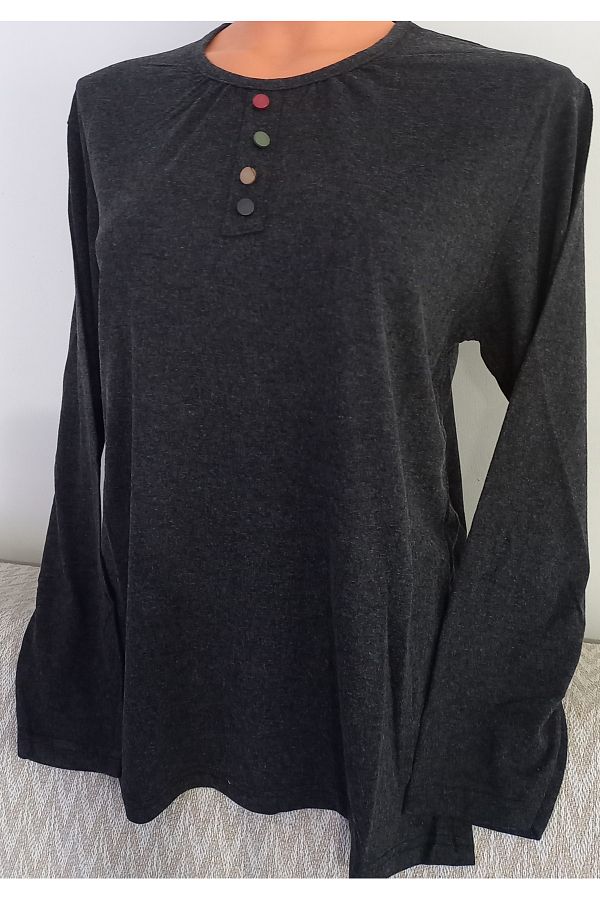 Anne-Er Clothing - Mother Winter Cotton Combed Cotton Blouse, Long Sleeve, Crew Neck, Smoked 1